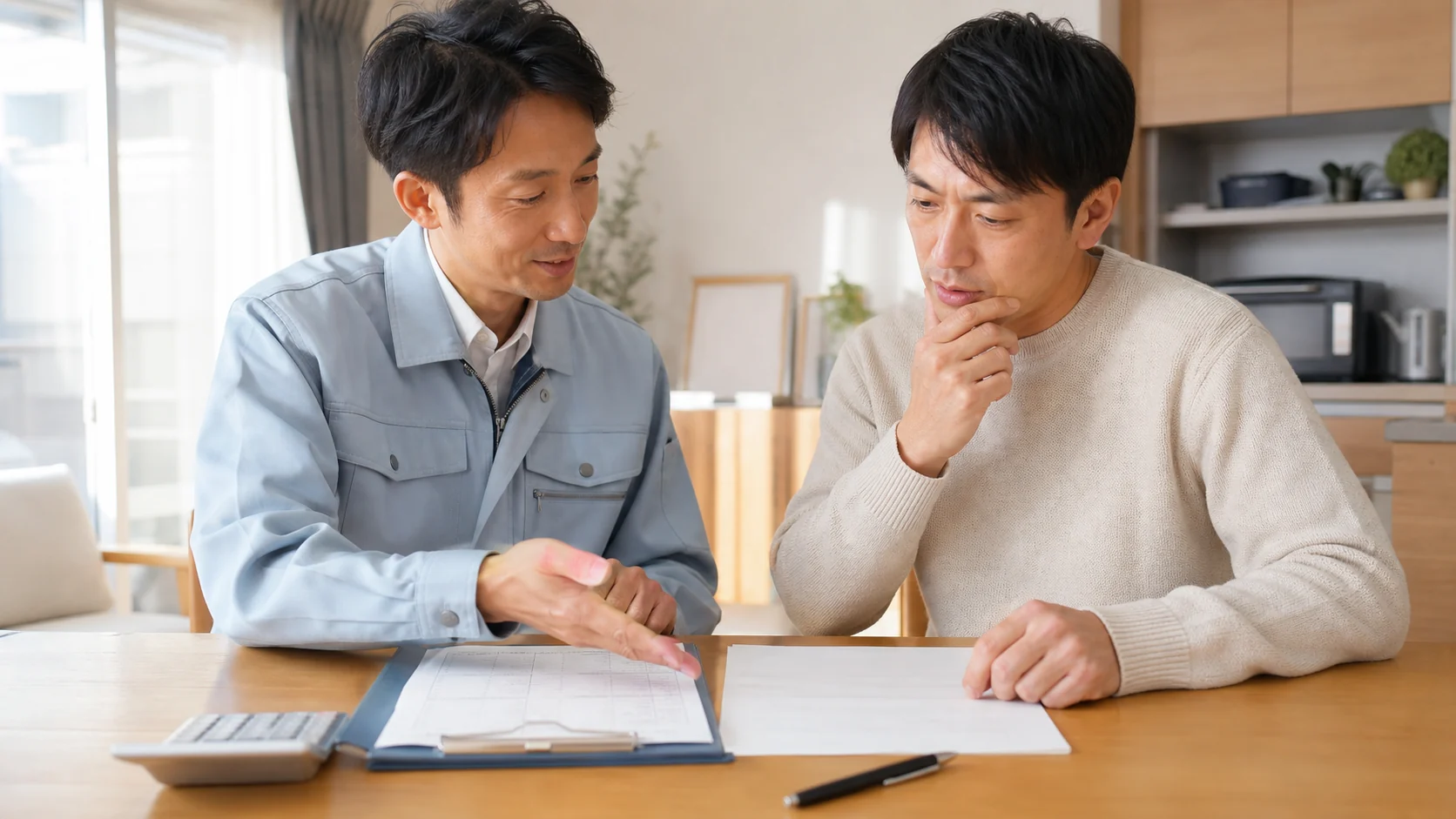 エコキュート交換の見積もり内訳を施工業者と確認する住宅所有者