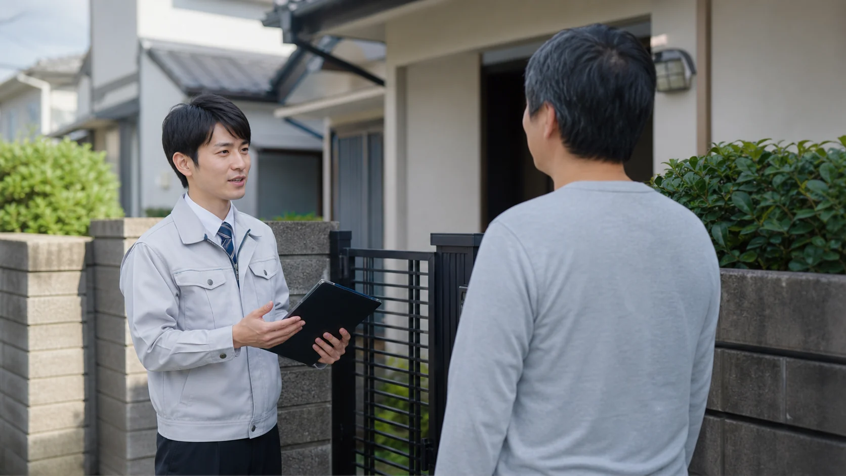 屋根修理の訪問営業にその場で契約せず対応する日本人の施主