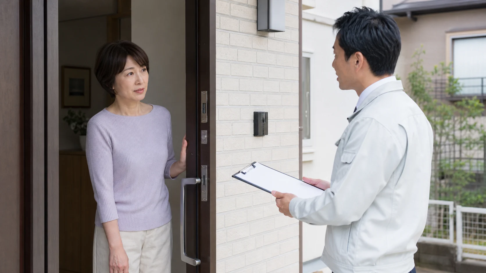 突然の屋根点検営業にその場で契約せず対応する日本人の施主