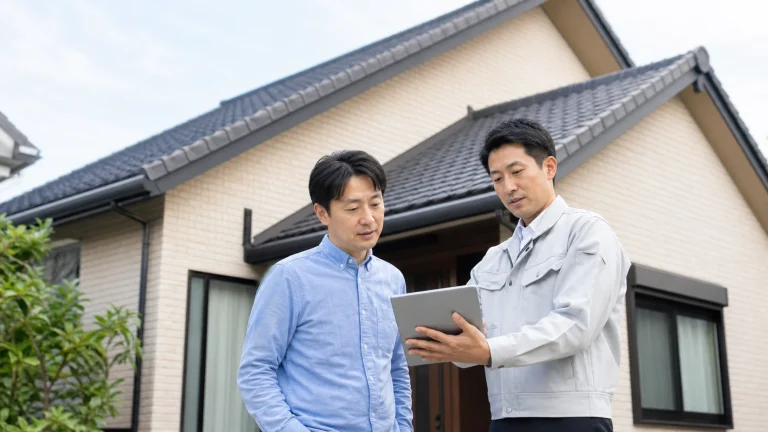 屋根修理の相談先について施工業者に相談する日本人の住宅所有者