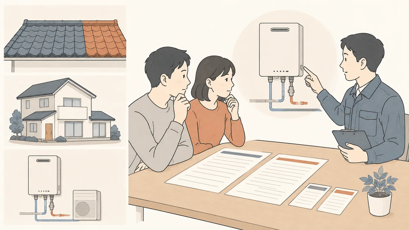 給湯器の見積書で保証期間と対象範囲を比較する日本人家族